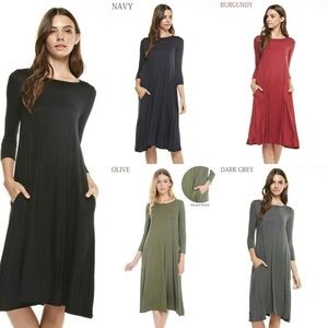 Reborn J Charcoal Midi Dress w/ Pockets